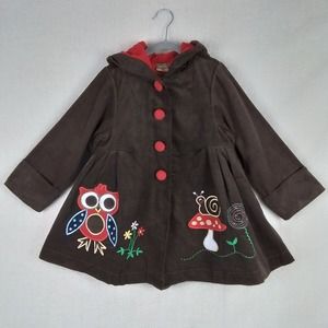 Maria Elena Size 6 Fleece Lined Corduroy Swing Coat in‎ Brown w/ Embroidery